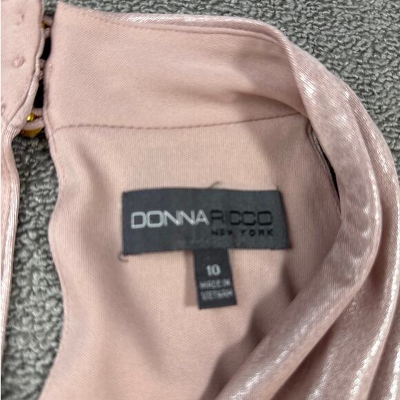NWT Donna Ricco Midi Dress Metallic Shimmer Flowy Skirt Blush Pink DR51867 Sz 10 - Picture 6 of 9